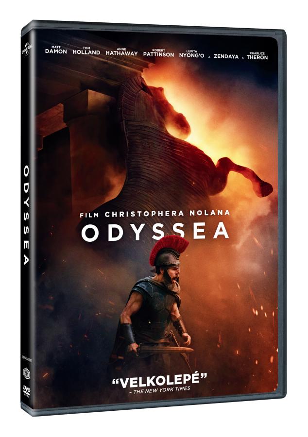 DVD balení Odyssea s trojským koněm a postavou bojovníka na obalu.